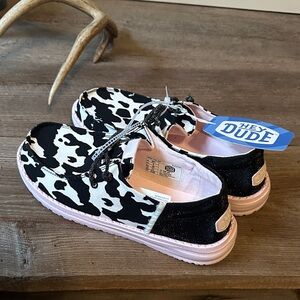 Hey Dude Cow Print, Wendy sparkle women’s 7